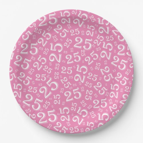 25th Birthday Pink Random Number Pattern 25 Paper Plates