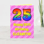 [ Thumbnail: 25th Birthday: Pink Stripes & Hearts, Rainbow # 25 Card ]