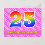 [ Thumbnail: 25th Birthday: Pink Stripes & Hearts, Rainbow 25 Postcard ]