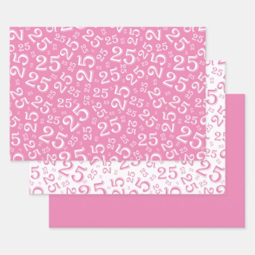 25th Birthday Pink  White Number Pattern 25 Wrapping Paper Sheets