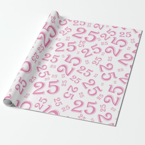 25th Birthday PinkWhite Random Number Pattern 25 Wrapping Paper