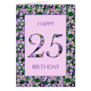 25th Birthday Purple Daisies Cards