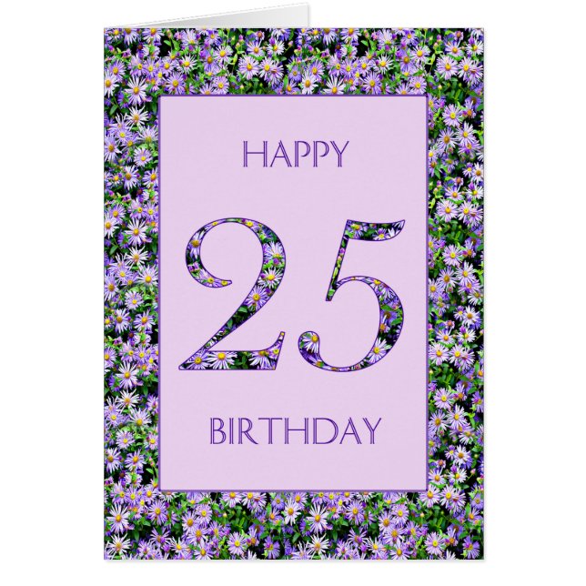 25th Birthday Purple Daisies Cards (Front)