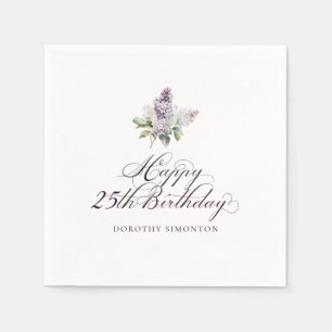 25th Birthday Purple Lilac Spring Flower Cocktail Napkins