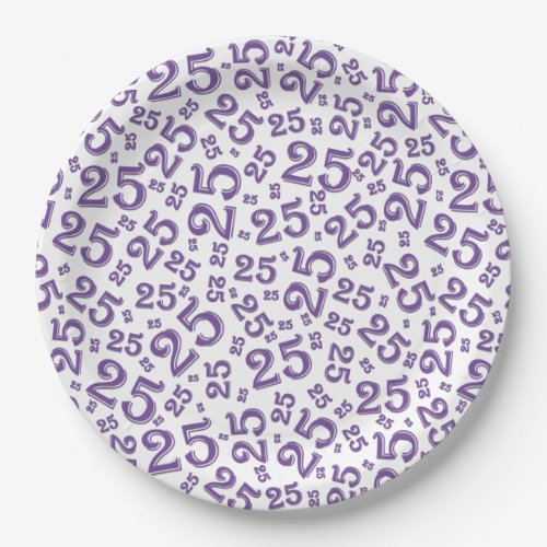 25th Birthday Purple Random Number Pattern 25 Paper Plates