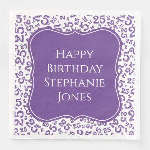 25th Birthday Purple/White Bracket Number Pattern Paper Dinner Napkins