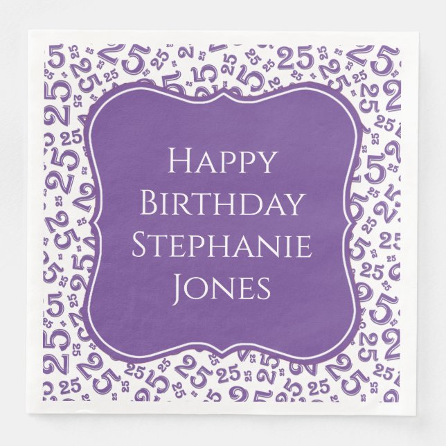 25th Birthday Purple/White Bracket Number Pattern Paper Dinner Napkins (Front)