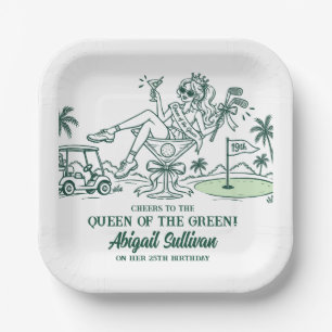 25th Birthday Queen of the Green Funny Golf Paper Plates