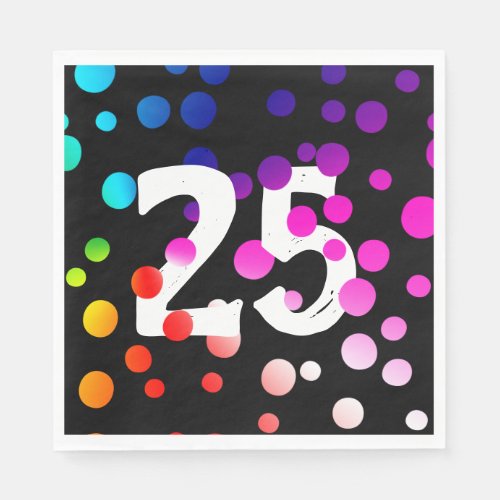 25th Birthday Rainbow Dots on Black  Napkins
