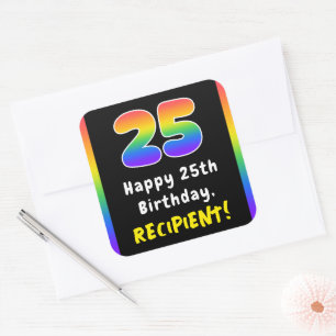 25th Birthday: Rainbow Spectrum # 25, Custom Name Square Sticker