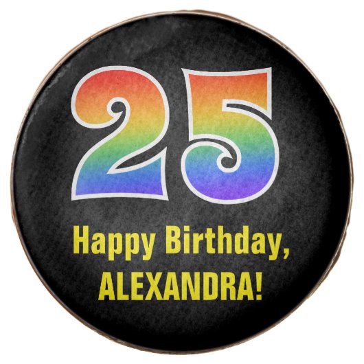 25th Birthday - Rainbow Spectrum Pattern Number 25 Chocolate Covered Oreo (Front)