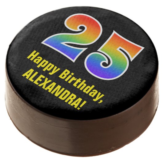 25th Birthday - Rainbow Spectrum Pattern Number 25 Chocolate Covered Oreo (Angled)