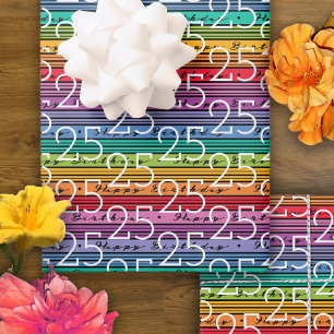 25th Birthday Rainbow Stripes Wrapping Paper Sheets