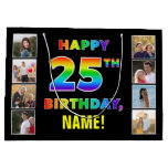 [ Thumbnail: 25th Birthday: Rainbow Text, Custom Photos & Name Gift Bag ]