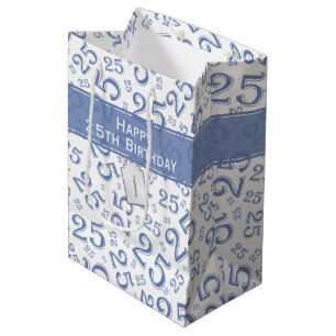 25th Birthday Random Number Pattern Blue/White Medium Gift Bag