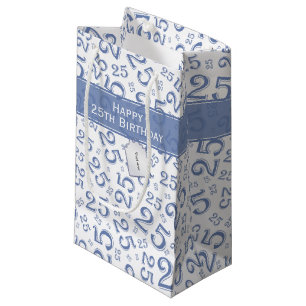25th Birthday Random Number Pattern Blue/White Small Gift Bag