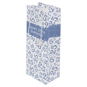 25th Birthday Random Number Pattern Blue/White Wine Gift Bag