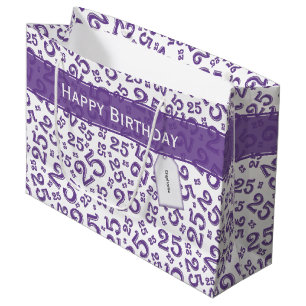 25th Birthday Random Number Pattern Purple/White Large Gift Bag