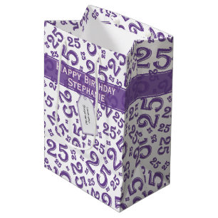 25th Birthday Random Number Pattern Purple/White Medium Gift Bag