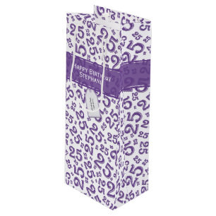 25th Birthday Random Number Pattern Purple/White Wine Gift Bag