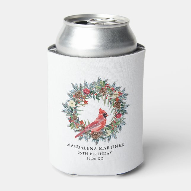25th Birthday Red Cardinal Party Supplies Can Cooler (Can Front)