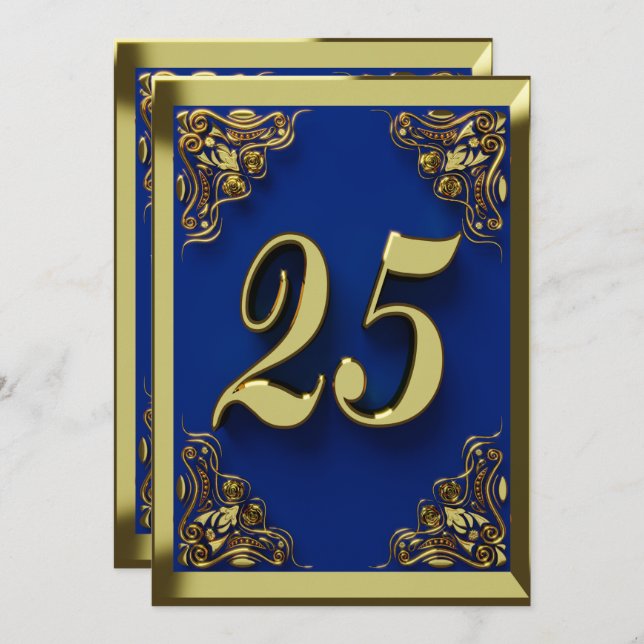 25th Birthday Regal Gold Blue Greeting or Invitation (Front/Back)