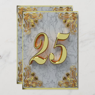 25th Birthday Regal Gold Marble Greeting or Invitation
