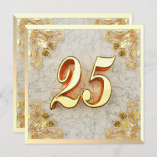 25th Birthday Regal Gold Marble Greeting or Invitation