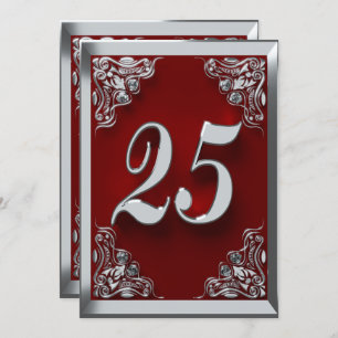25th Birthday Regal Silver Red Greeting or Invitation