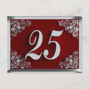 25th Birthday Regal Silver Red Invitation Postcard