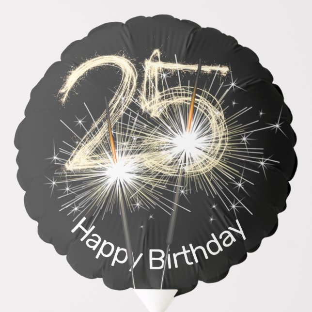 25th Birthday Sparklers on Black   Balloon (Front)