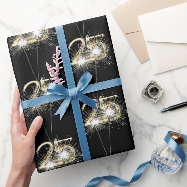 25th Birthday Sparklers on Black Wrapping Wrapping Paper (Gifting)