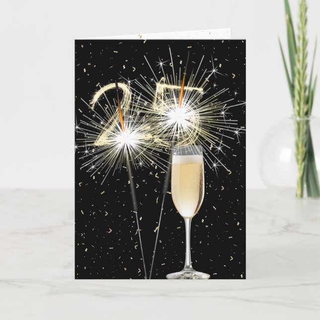 25th Birthday Sparklers With White Wine Card (Front)