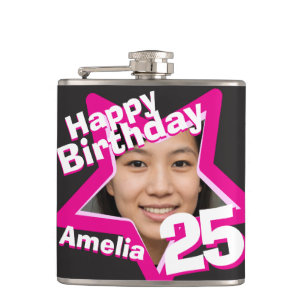 25th birthday star photo girls hip flask