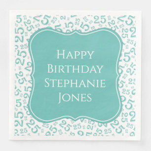 25th Birthday Teal/White Bracket Number Pattern Paper Dinner Napkins