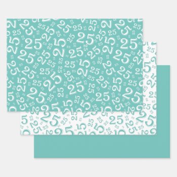 25th Birthday Teal & White Number Pattern 25 Wrapping Paper Sheets by NancyTrippPhotoGifts at Zazzle