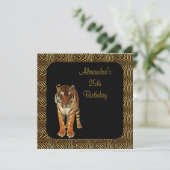25th Birthday Tiger with Animal Print Frame Invitation (Standing Front)