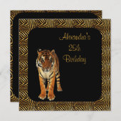 25th Birthday Tiger with Animal Print Frame Invitation (Front/Back)
