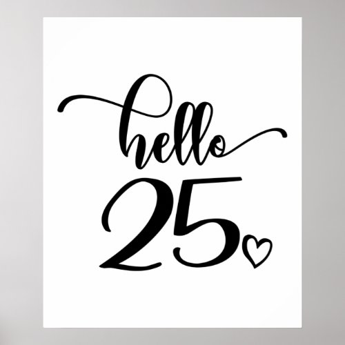 25th Birthday Women Hello 25 Cute 25 Years Old Poster