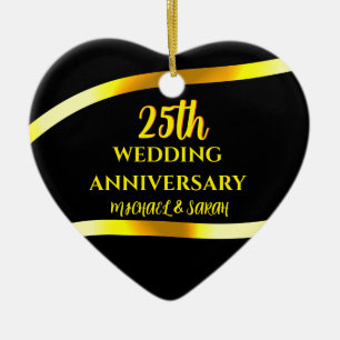 25th Black Gold Wedding Anniversary Gift Keepsake Ceramic Ornament