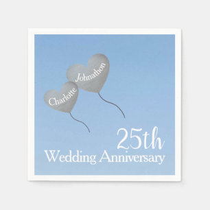 25th blue wedding anniversary with silver balloons napkins