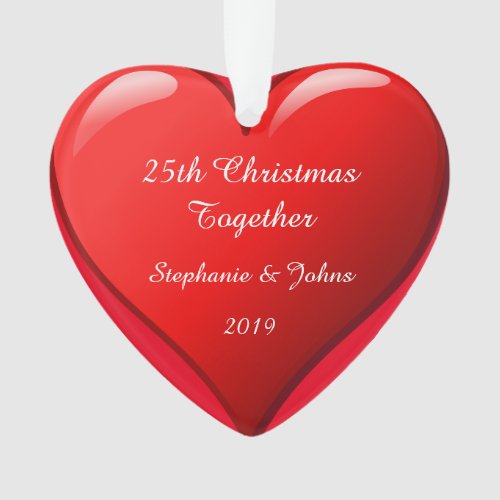 25th Christmas Together Cute Heart 2019 Red Ornament