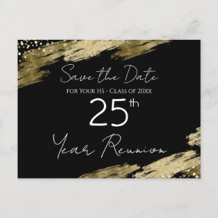 25th Class Reunion Black and Gold Elegant Postcard
