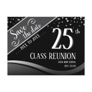 25th Class Reunion Elegant black Announcement Postcard