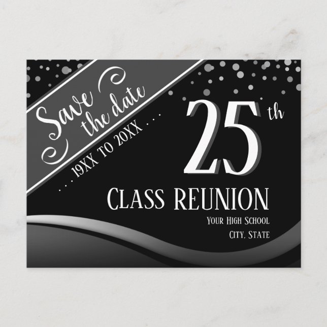 25th Class Reunion Elegant black Announcement Postcard (Front)