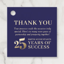 25th Company Anniversary Navy Gold Thank You Tag