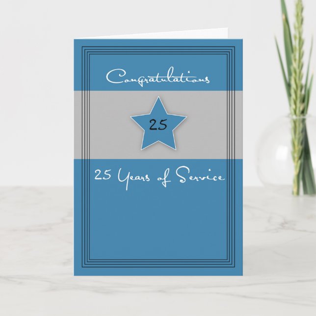 25th Employee Anniversary, Service, Blue, Gray Card (Front)