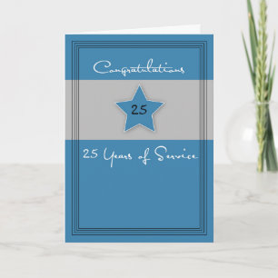 25th Employee Anniversary, Service, Blue, Gray Card