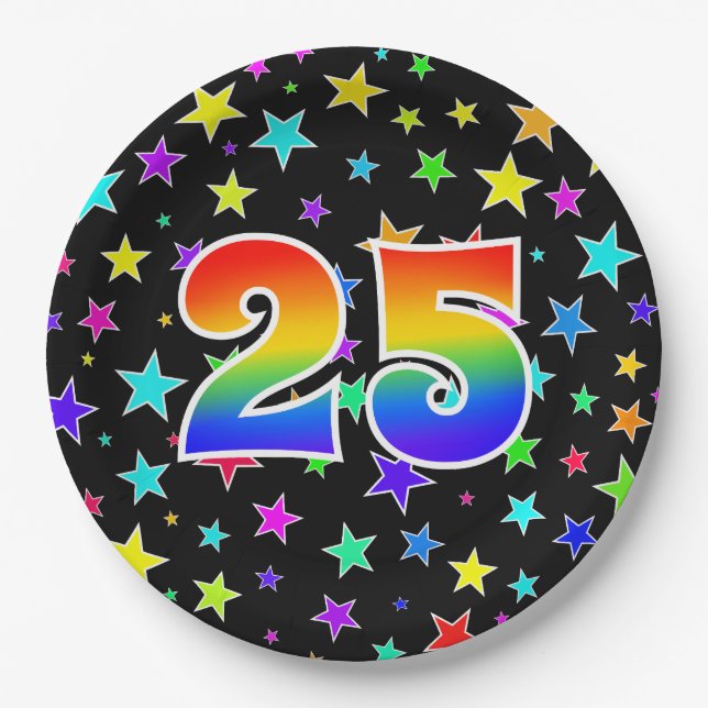 25th Event: Bold, Fun, Colorful Rainbow 25 Paper Plates (Front)