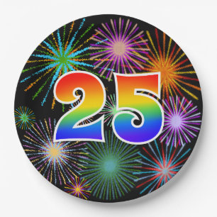 25th Event - Fun, Colorful, Bold, Rainbow 25 Paper Plates